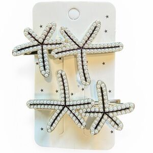 Pearl Starfish Set of Two Metal Alligator Clips New